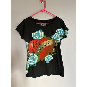 Chase Authentics Tony Stewart 14 NASCAR Blue Rose Heart Graphic T-Shirt Womens L